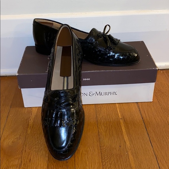 Johnston & Murphy Black Woven Leather Loafers - Picture 3 of 7